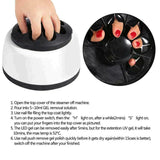 Instructions for use: 1. Open the top cover of the steamer of machine 2. Pour into 5-10 ml Gel Removal Solution 3. Use Nail File to file the top coat lightly 4. Turn on the power switch, then the "H" light on, after 2 minutes, "S" light on, you can put your fingers into the top coverr as pictured 5. The Gel can be removed easily after 5 minutes, but for extended UV gel it may take 10 minutes 6. Use nail pusher to remove gel polish quickly before it dries again. Switch off machine when finished