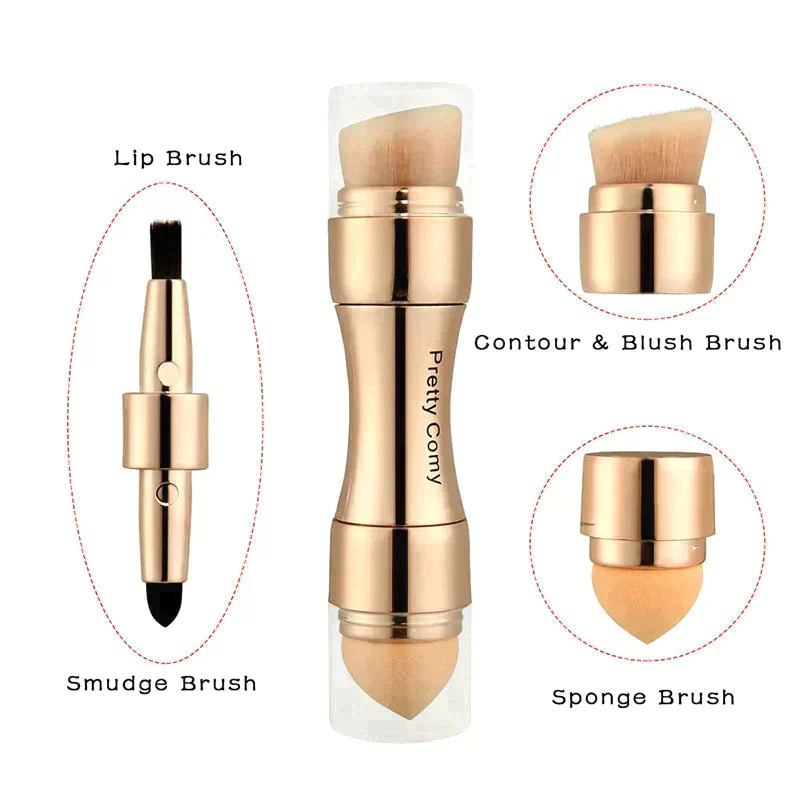 4-in-1 Multi-functional Makeup Brush: Smudge Brush, Lip Brush, Sponge Brush, Contour and Blush Brush